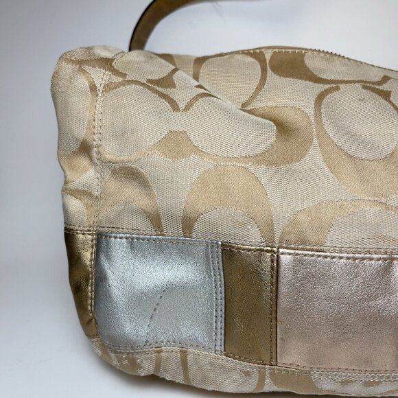 Coach Womens Canvas Stripe Patch Hobo Tan Shoulder Bag - Picture 12 of 16